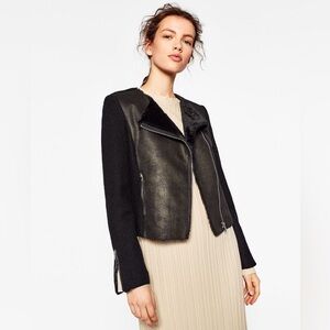 Zara moto jacket w/ internal fur